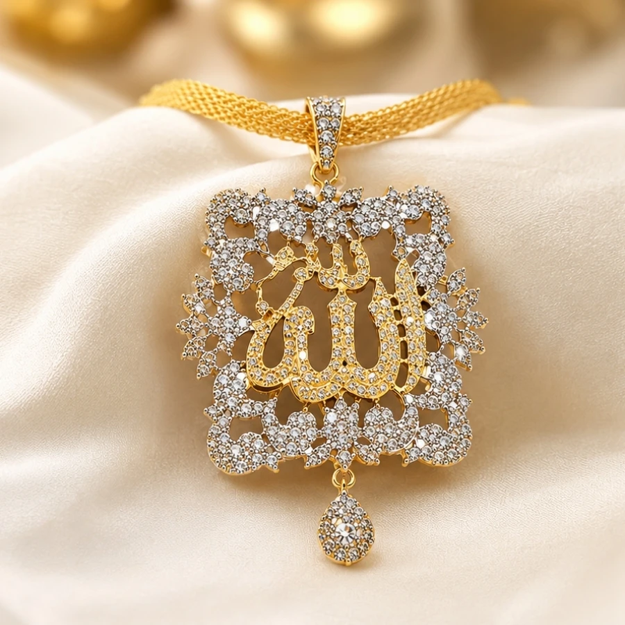 Zircon gold plated Allah pendant